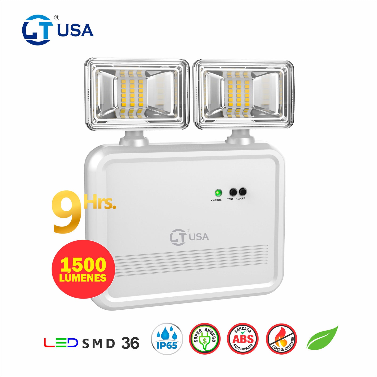 LT-4836-IP65 lampara de emergencia hermetica 9 HORAS, 36 LED SMD, 1500 LUMENES, IP65 LT USA LT-4836IP65 - Imagen 1